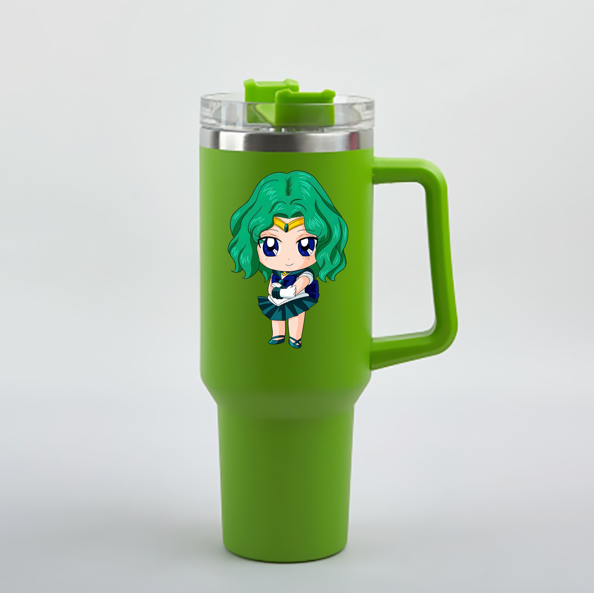 （画像用） 美少女戦士セーラームーン 海王 みちる（かいおう みちる） Sailor Moon Kaiou Michiru 1200mL車用タンブラー - クリスタルステッカー（プラスチックストロー付き）